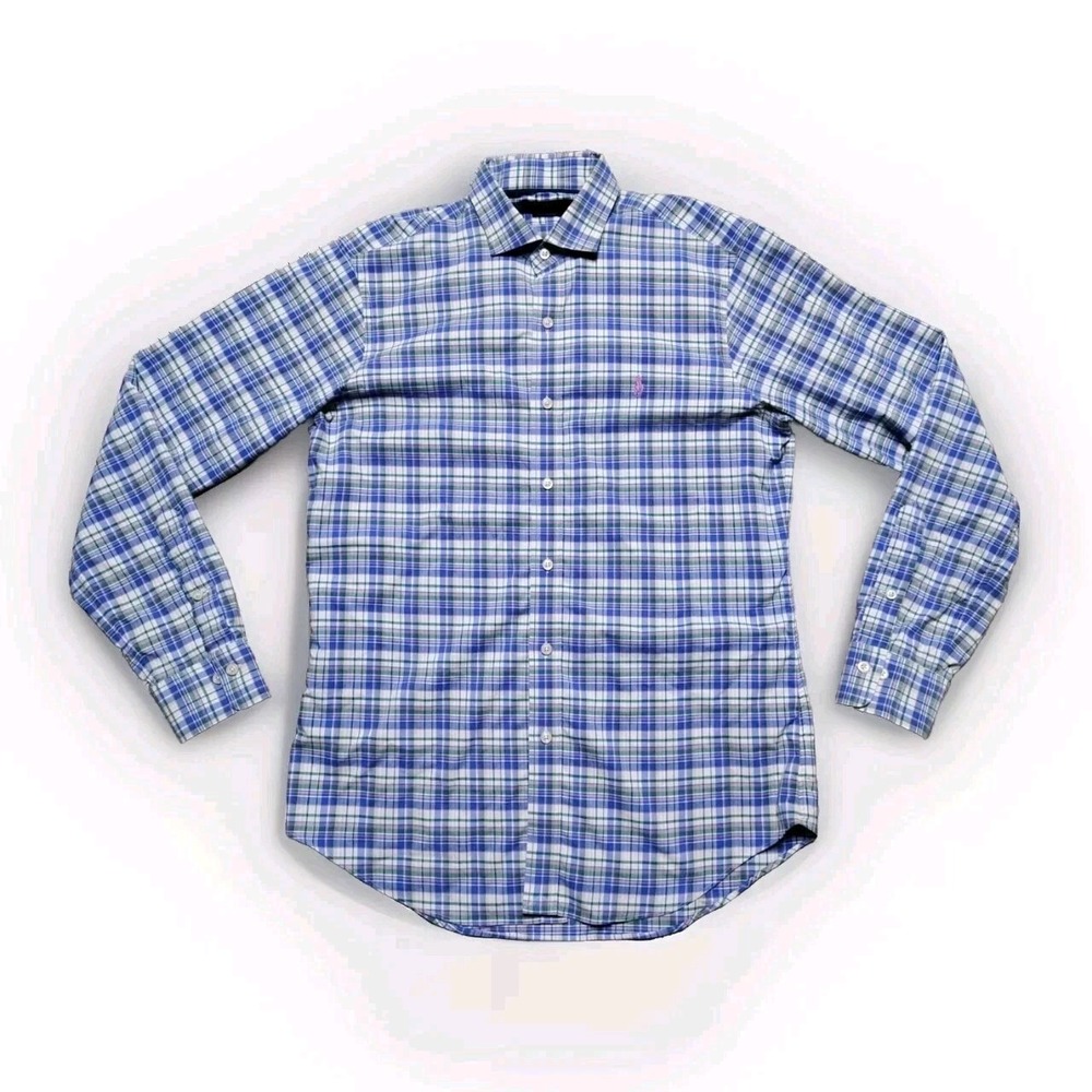 Polo Ralph Lauren Shirt Mens Medium Blue Plaid Classic Fit Performance
